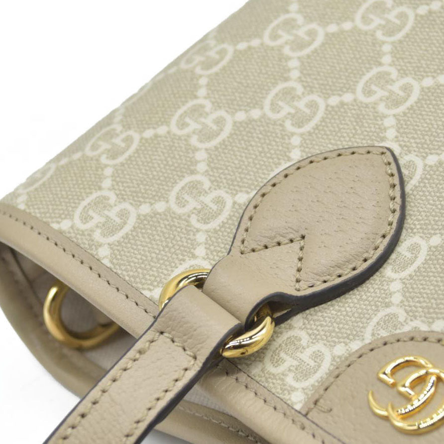 Gucci GG Supreme Monogram Textured Dollar Calfskin Mini Ophidia Shoulder Tote Bag Bag Beige Mystic White Oatmeal