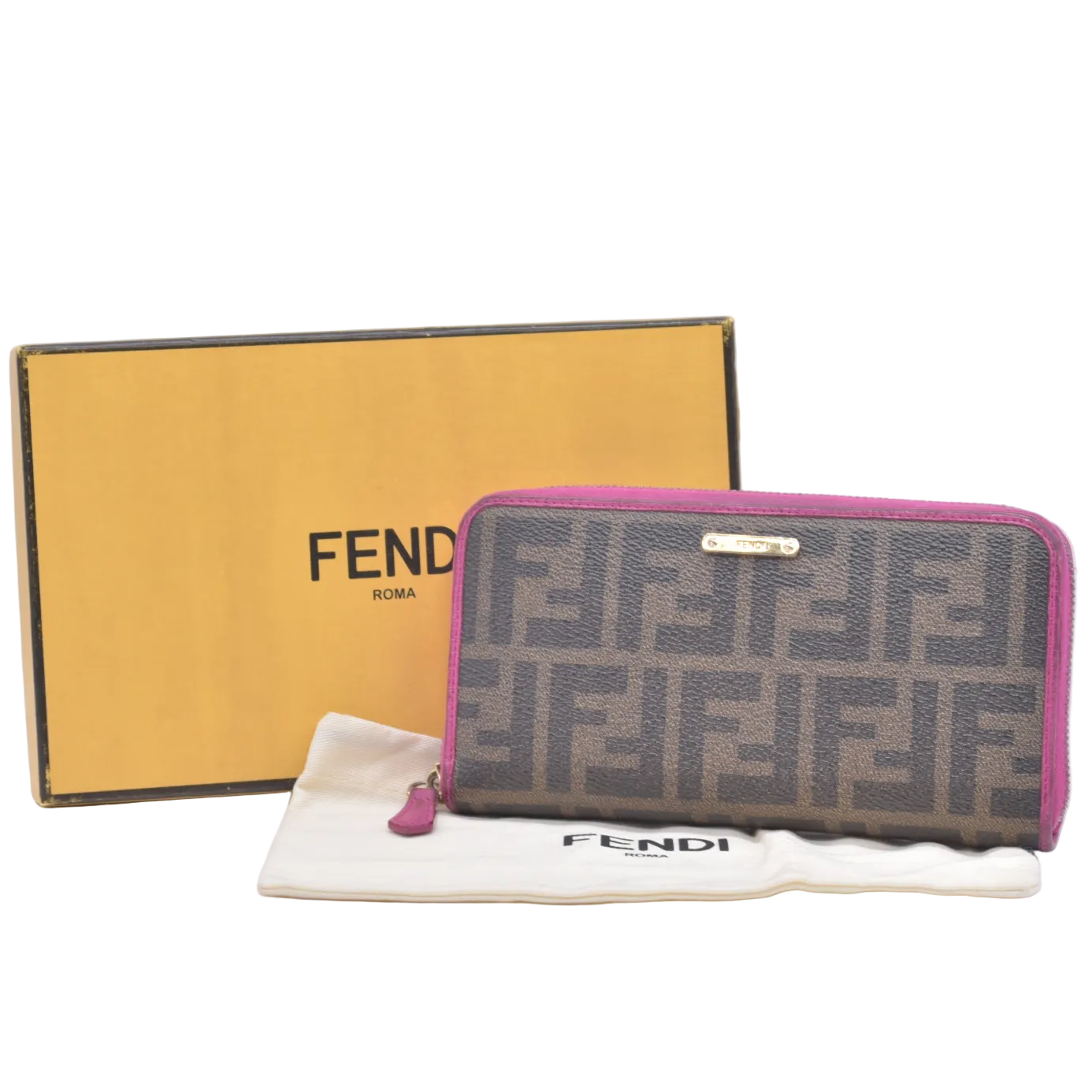 $930 Fendi Zucca Pink Monogram Zip Around Wallet CONSIGNMENT