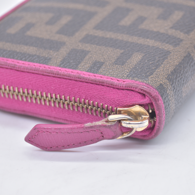 $930 Fendi Zucca Pink Monogram Zip Around Wallet CONSIGNMENT