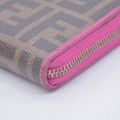 $930 Fendi Zucca Pink Monogram Zip Around Wallet CONSIGNMENT