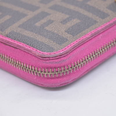 $930 Fendi Zucca Pink Monogram Zip Around Wallet CONSIGNMENT