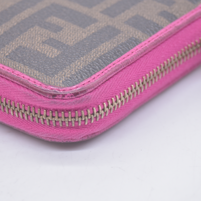 $930 Fendi Zucca Pink Monogram Zip Around Wallet CONSIGNMENT