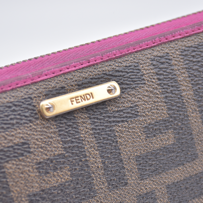 $930 Fendi Zucca Pink Monogram Zip Around Wallet CONSIGNMENT
