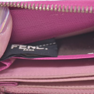 $930 Fendi Zucca Pink Monogram Zip Around Wallet CONSIGNMENT