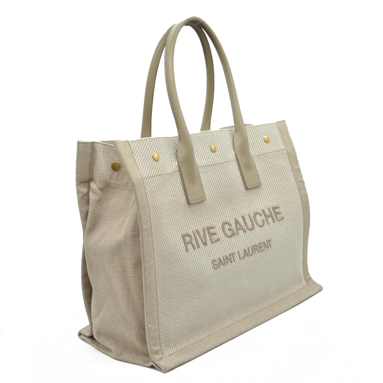 $2000 SAINT LAURENT Linen Calfskin Small Rive Gauche Tote Beige Sea Salt
