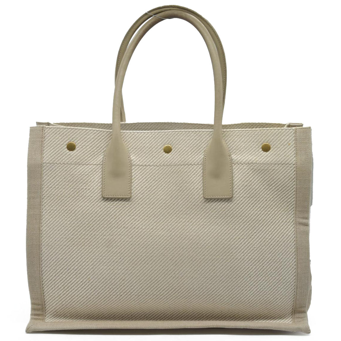 $2000 SAINT LAURENT Linen Calfskin Small Rive Gauche Tote Beige Sea Salt
