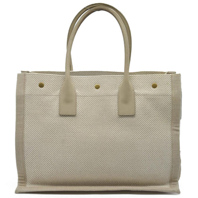 $2000 SAINT LAURENT Linen Calfskin Small Rive Gauche Tote Beige Sea Salt