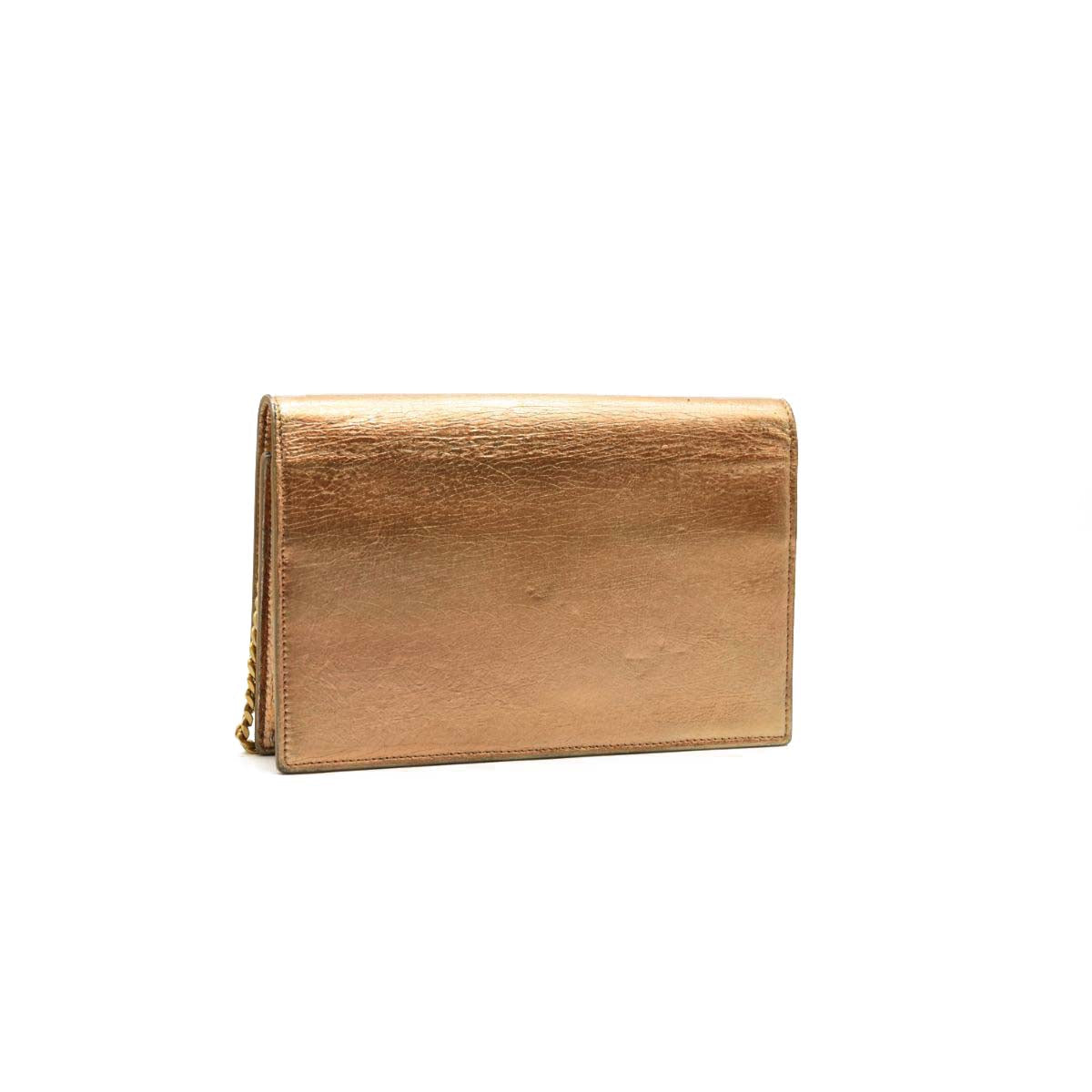 Saint Laurent Metallic Crackled Calfskin Kate Monogram Tassel Chain Wallet Gold
