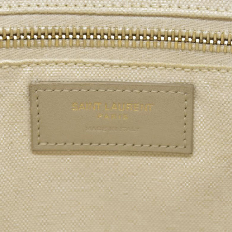 $2000 SAINT LAURENT Linen Calfskin Small Rive Gauche Tote Beige Sea Salt