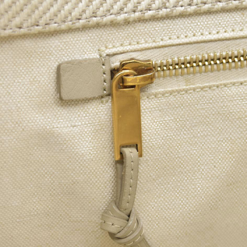 $2000 SAINT LAURENT Linen Calfskin Small Rive Gauche Tote Beige Sea Salt