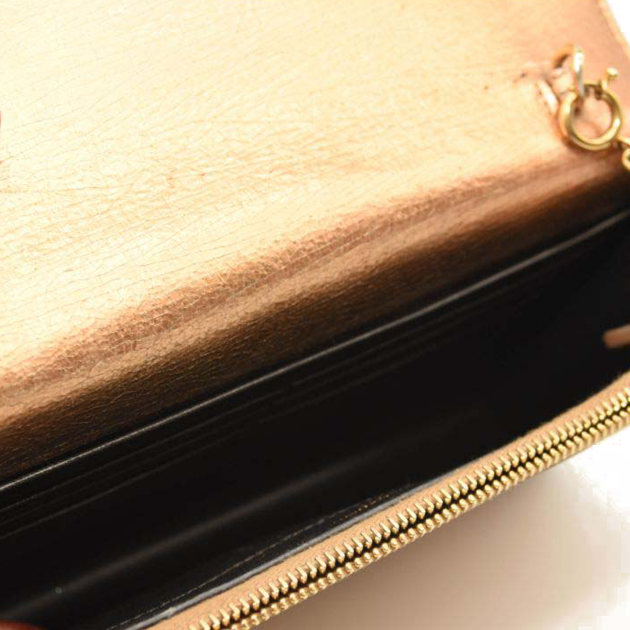 Saint Laurent Metallic Crackled Calfskin Kate Monogram Tassel Chain Wallet Gold