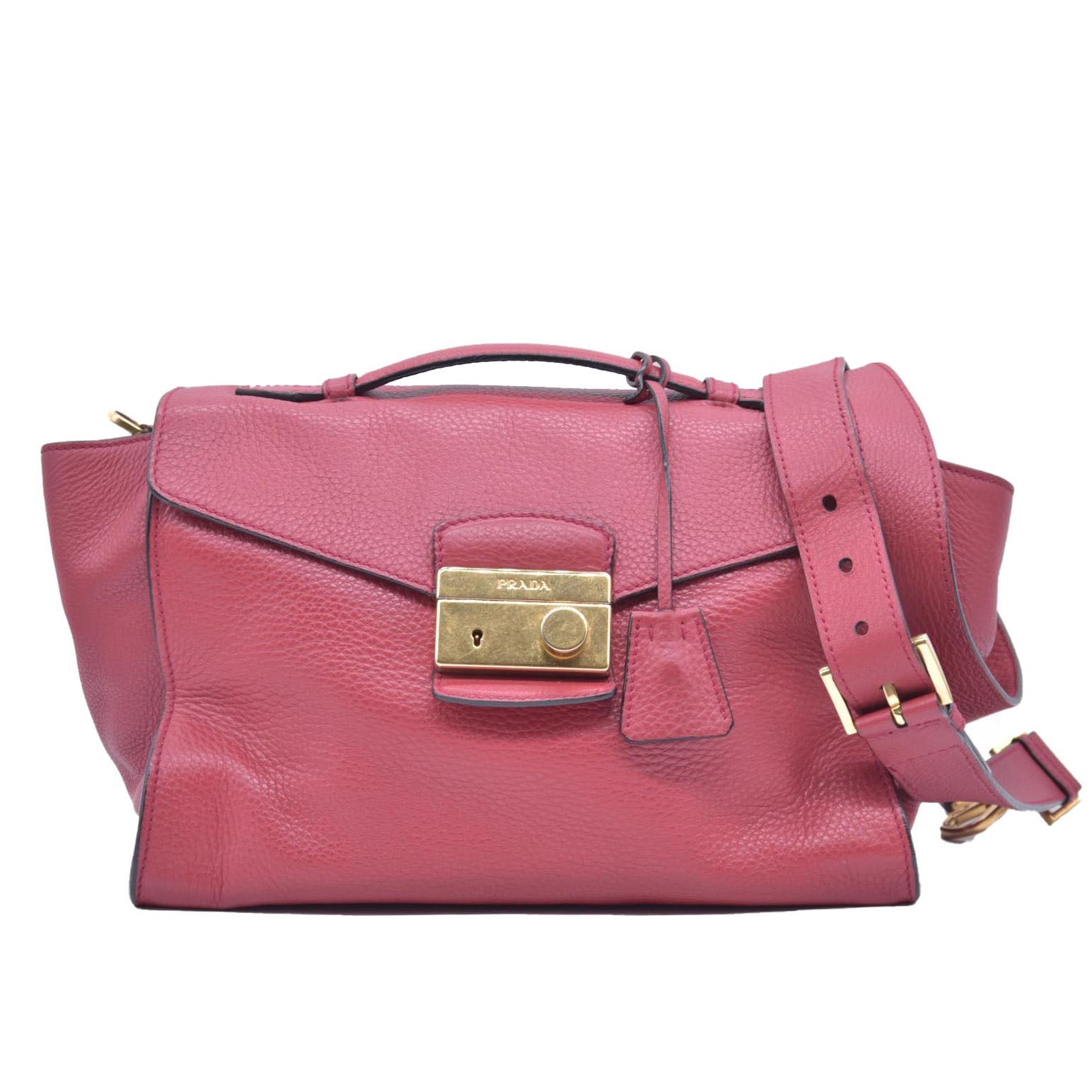 $1595 Prada Vitello Daino Leather Sound Red CONSIGNMENT