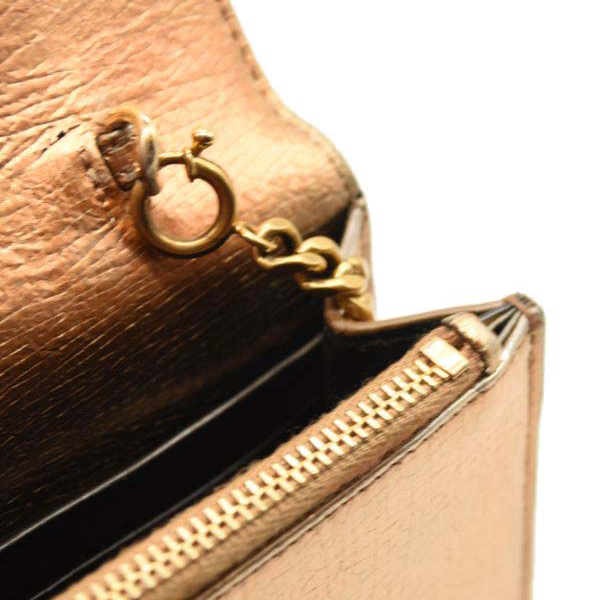 Saint Laurent Metallic Crackled Calfskin Kate Monogram Tassel Chain Wallet Gold