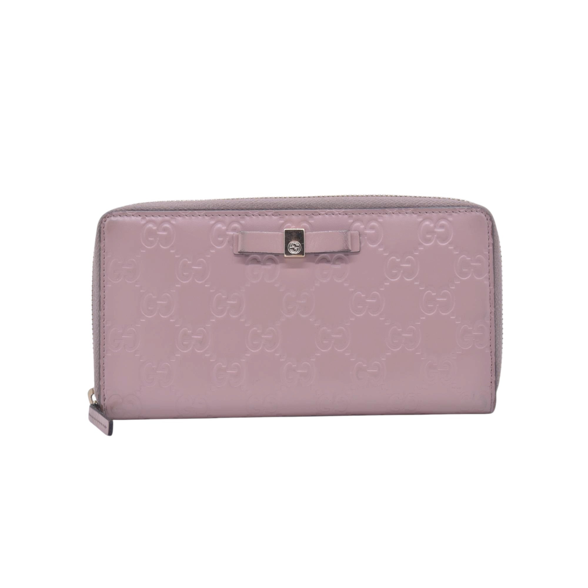 $730 Gucci Guccissima Bow Zip Around Wallet CONSIGNMENT 10021229