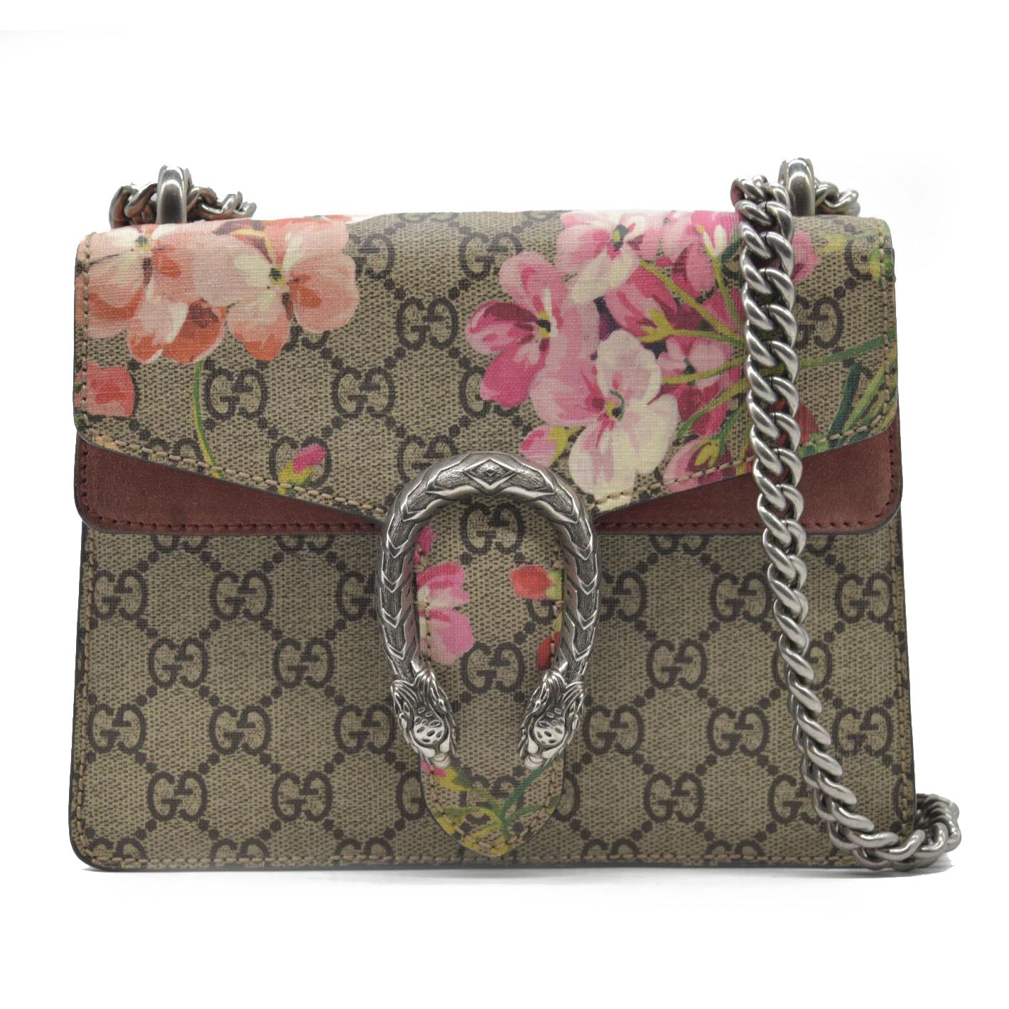 $1200 Gucci GG Supreme Monogram Blooms Mini Dionysus Shoulder Bag Beige Multicolor Dry Rose