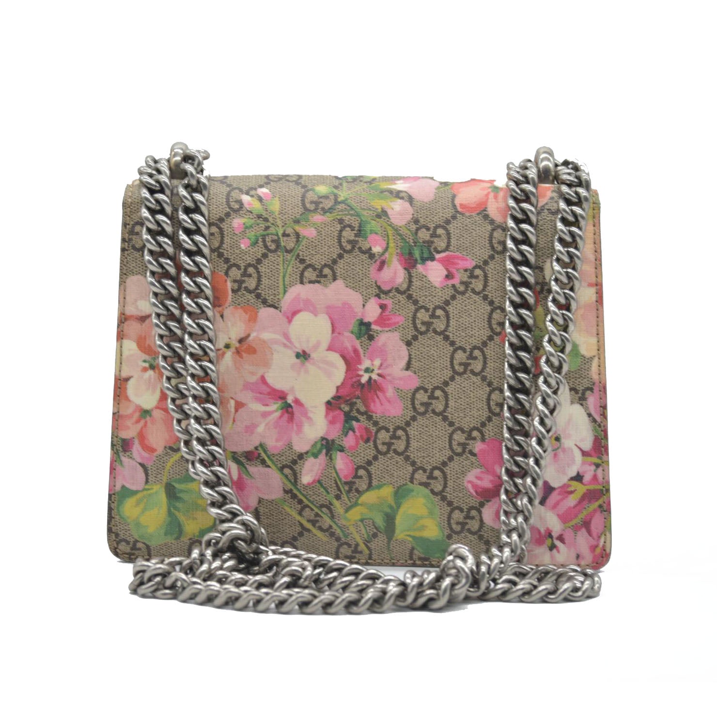 $1200 Gucci GG Supreme Monogram Blooms Mini Dionysus Shoulder Bag Beige Multicolor Dry Rose