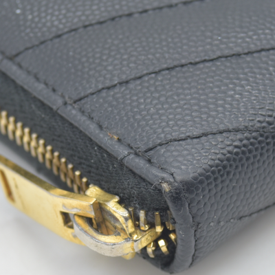 $950 Saint Laurent Grain De Poudre Matelasse Chevron Monogram Zip Around Wallet Black 2015