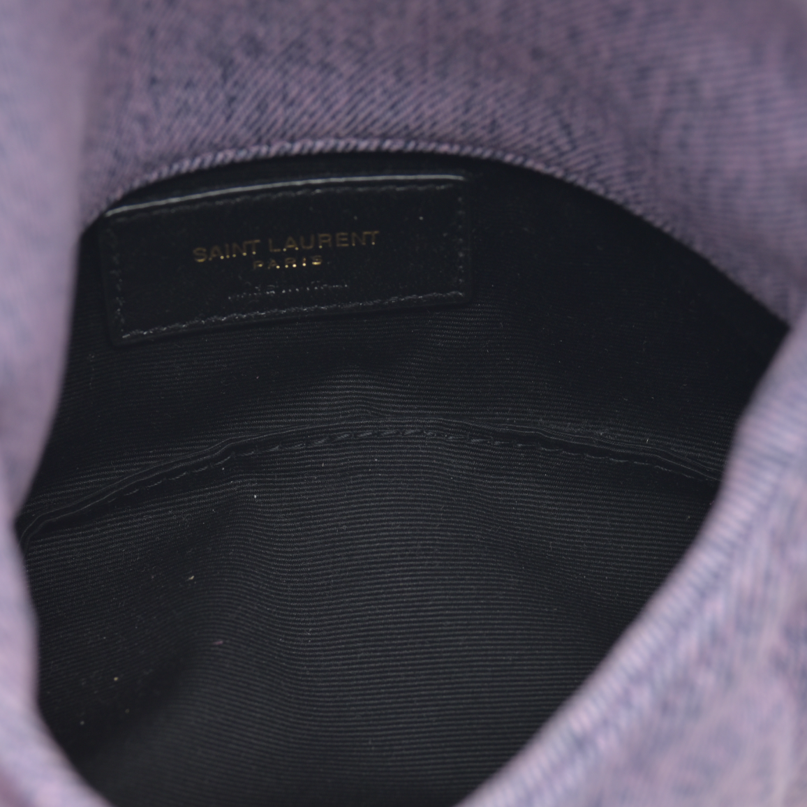 $1000 Saint Laurent Denim Quilted Loulou Puffer Monogram Pouch Clutch Bleached Lilac CONSIGNMENT