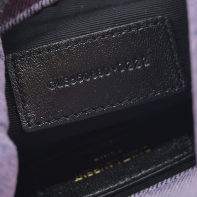 $1000 Saint Laurent Denim Quilted Loulou Puffer Monogram Pouch Clutch Bleached Lilac CONSIGNMENT