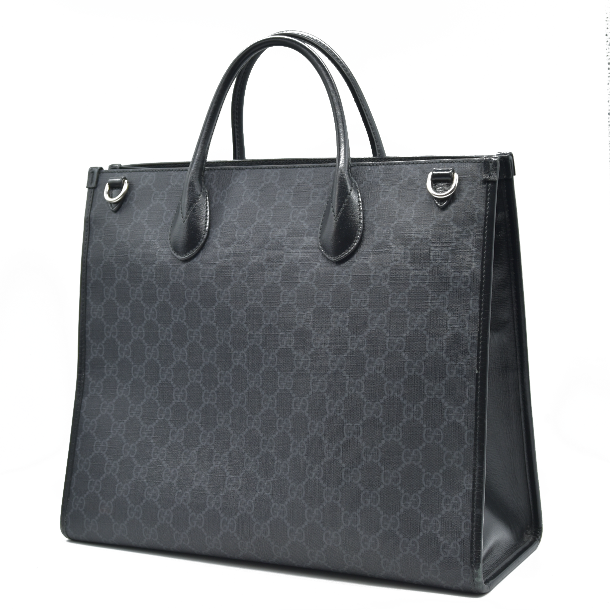 $2150 GUCCI GG Supreme Monogram Textured Dollar Calfskin Medium Retro Interlocking G Tote Bag in Black