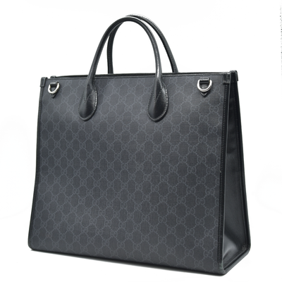$2150 GUCCI GG Supreme Monogram Textured Dollar Calfskin Medium Retro Interlocking G Tote Bag in Black