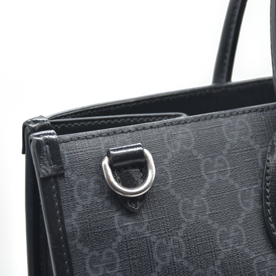 $2150 GUCCI GG Supreme Monogram Textured Dollar Calfskin Medium Retro Interlocking G Tote Bag in Black