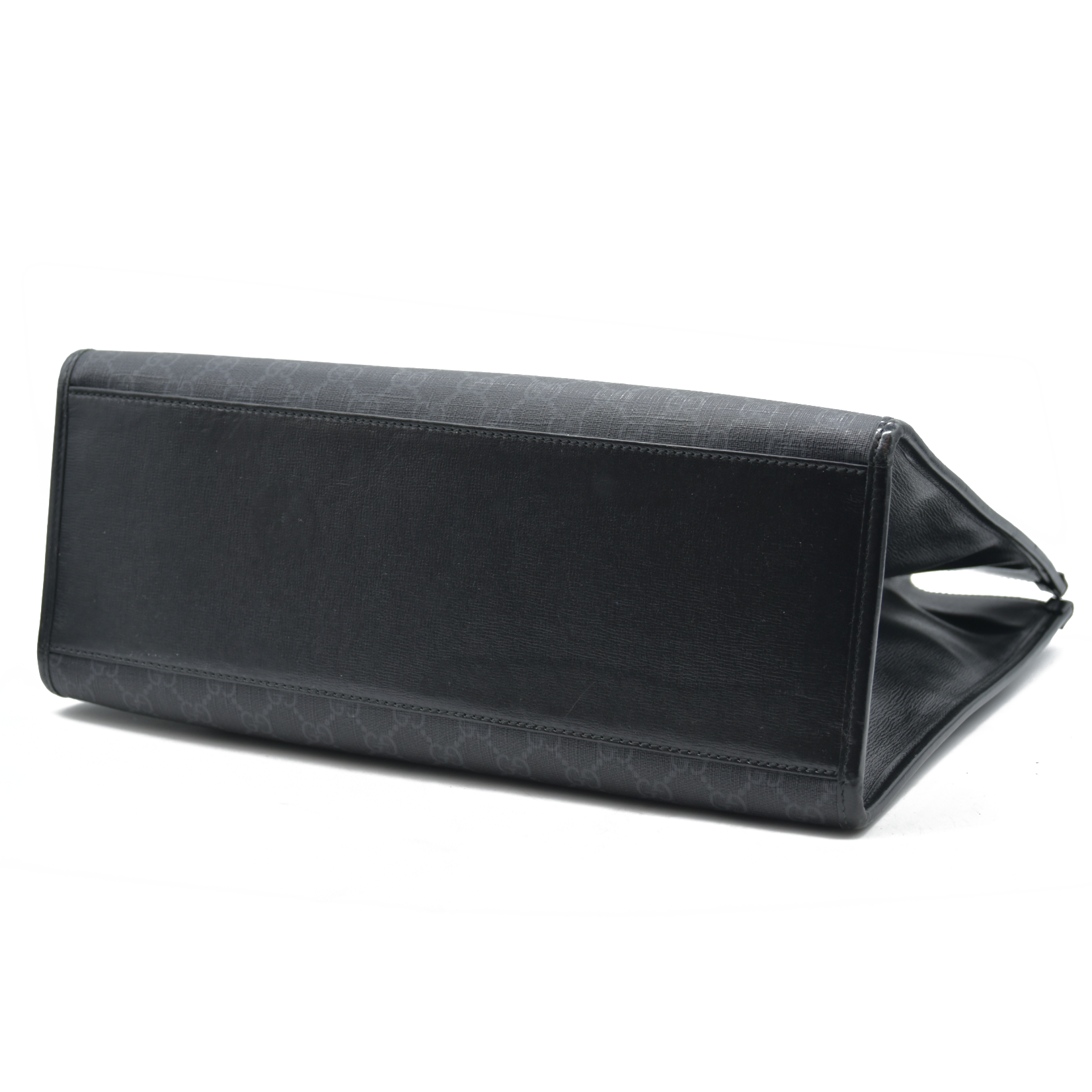 $2150 GUCCI GG Supreme Monogram Textured Dollar Calfskin Medium Retro Interlocking G Tote Bag in Black