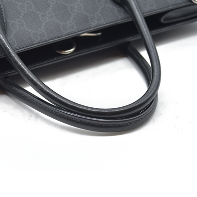 $2150 GUCCI GG Supreme Monogram Textured Dollar Calfskin Medium Retro Interlocking G Tote Bag in Black