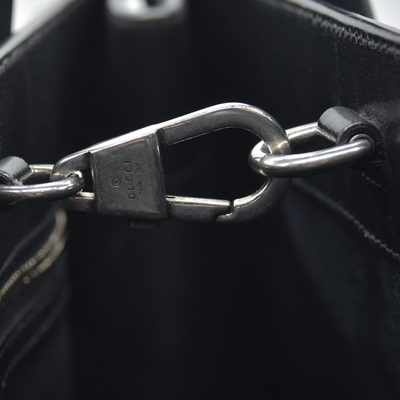 $2150 GUCCI GG Supreme Monogram Textured Dollar Calfskin Medium Retro Interlocking G Tote Bag in Black