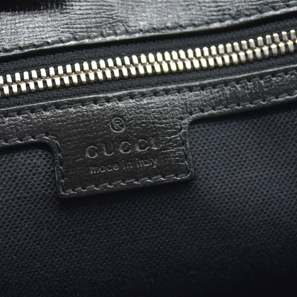 $2150 GUCCI GG Supreme Monogram Textured Dollar Calfskin Medium Retro Interlocking G Tote Bag in Black