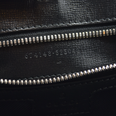 $2150 GUCCI GG Supreme Monogram Textured Dollar Calfskin Medium Retro Interlocking G Tote Bag in Black