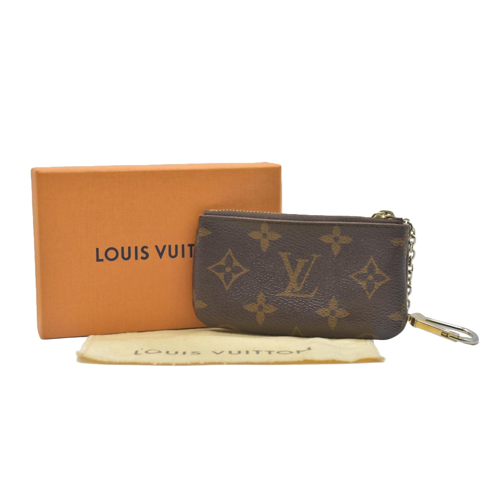 AUCTION $345 Louis Vuitton Monogram Pochette Cles Wallet Coin Purse Brown