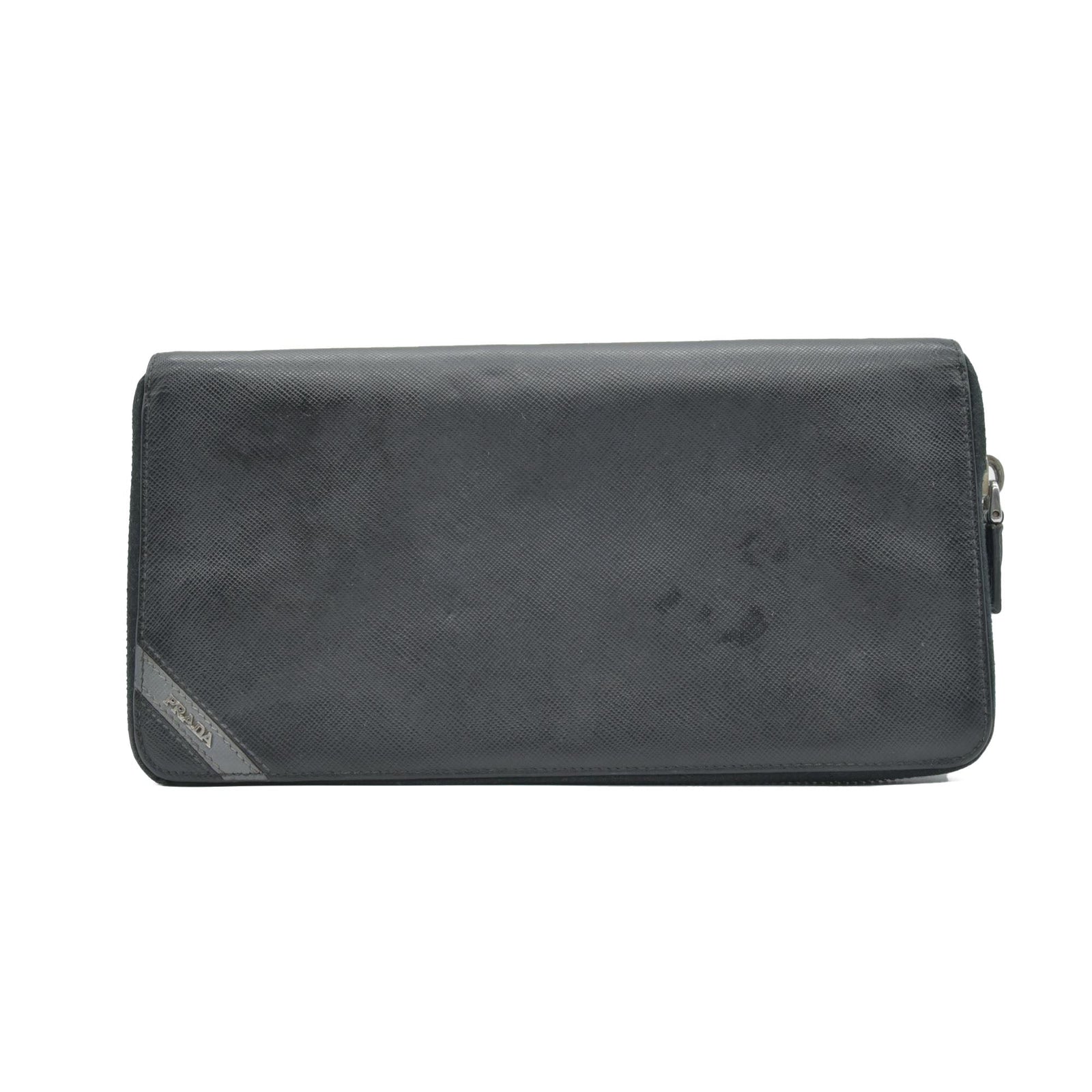 $1070 Prada Black Saffiano Leather Travel Zip Around Wallet CONSIGNMENT
