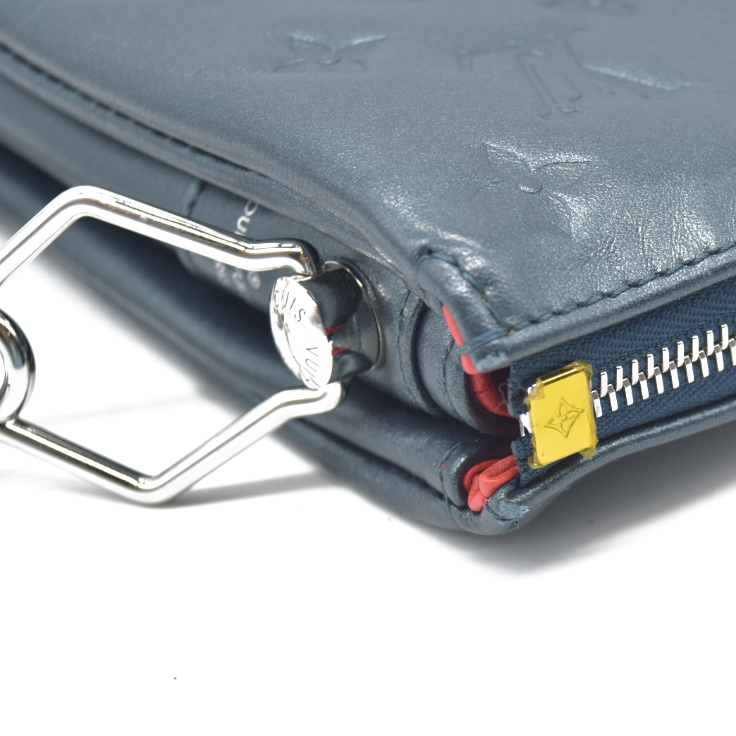 $4950 Louis Vuitton Metallic Lambskin Embossed Monogram Coussin PM Blue RFID