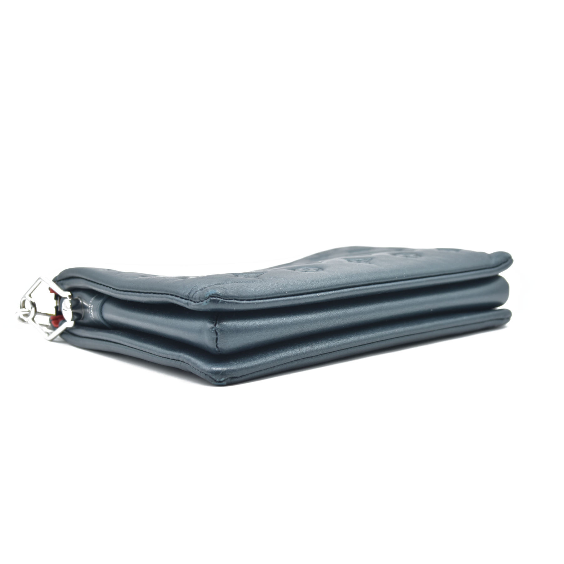 $4950 Louis Vuitton Metallic Lambskin Embossed Monogram Coussin PM Blue RFID