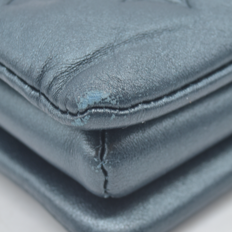 $4950 Louis Vuitton Metallic Lambskin Embossed Monogram Coussin PM Blue RFID