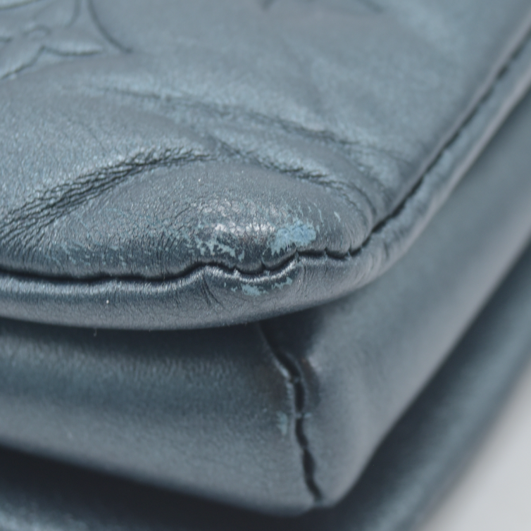 $4950 Louis Vuitton Metallic Lambskin Embossed Monogram Coussin PM Blue RFID