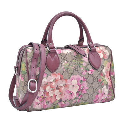 $1390 Gucci GG Supreme Monogram Blooms Small Boston Beige Multicolor Dry Rose CONSIGNMENT