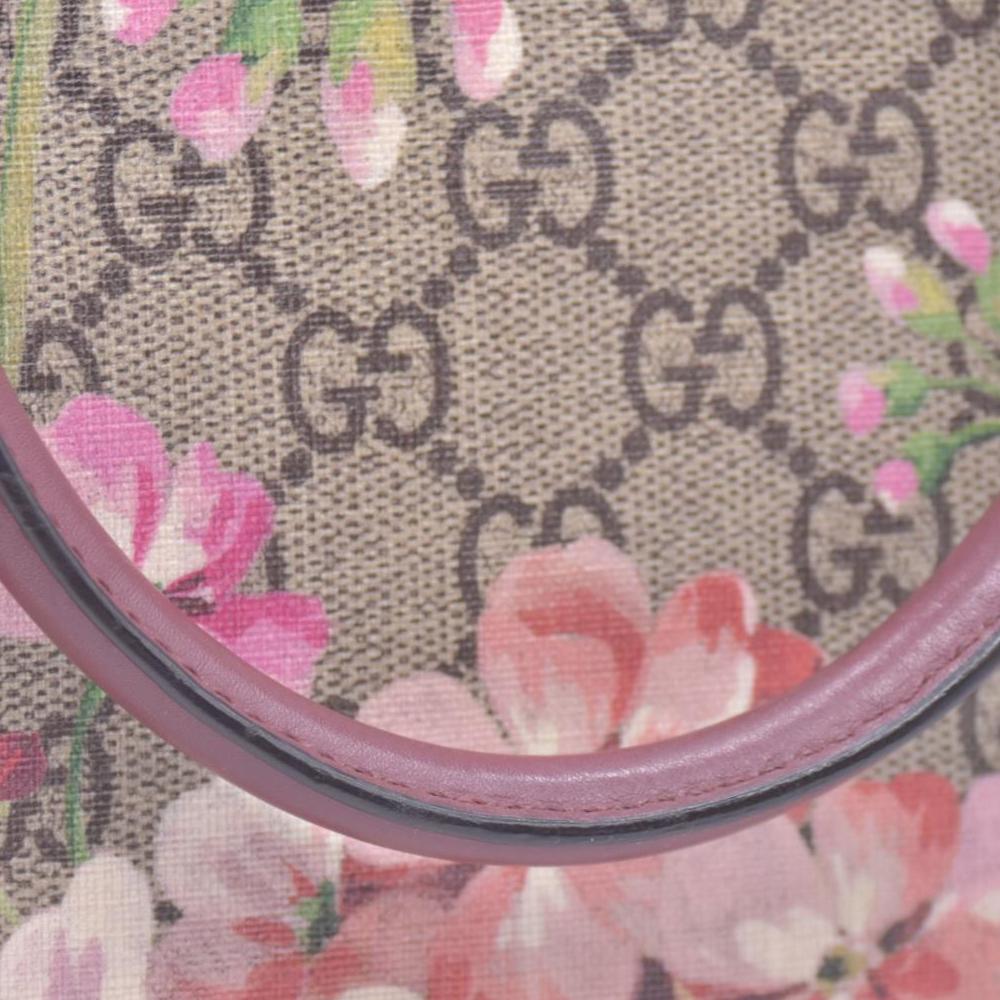 $1390 Gucci GG Supreme Monogram Blooms Small Boston Beige Multicolor Dry Rose CONSIGNMENT