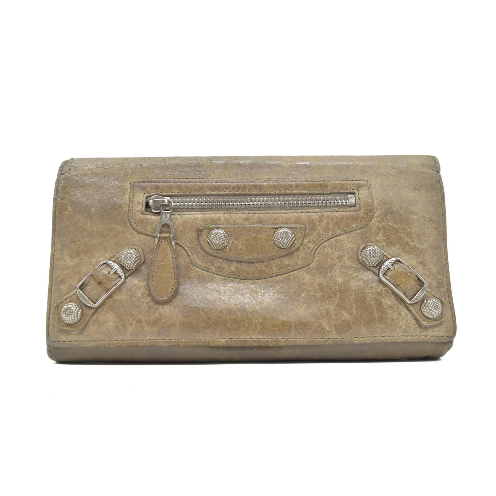 $595 Balenciaga Agneau Classic Hardware Money Wallet Beige Nougatine CONSIGNMENT