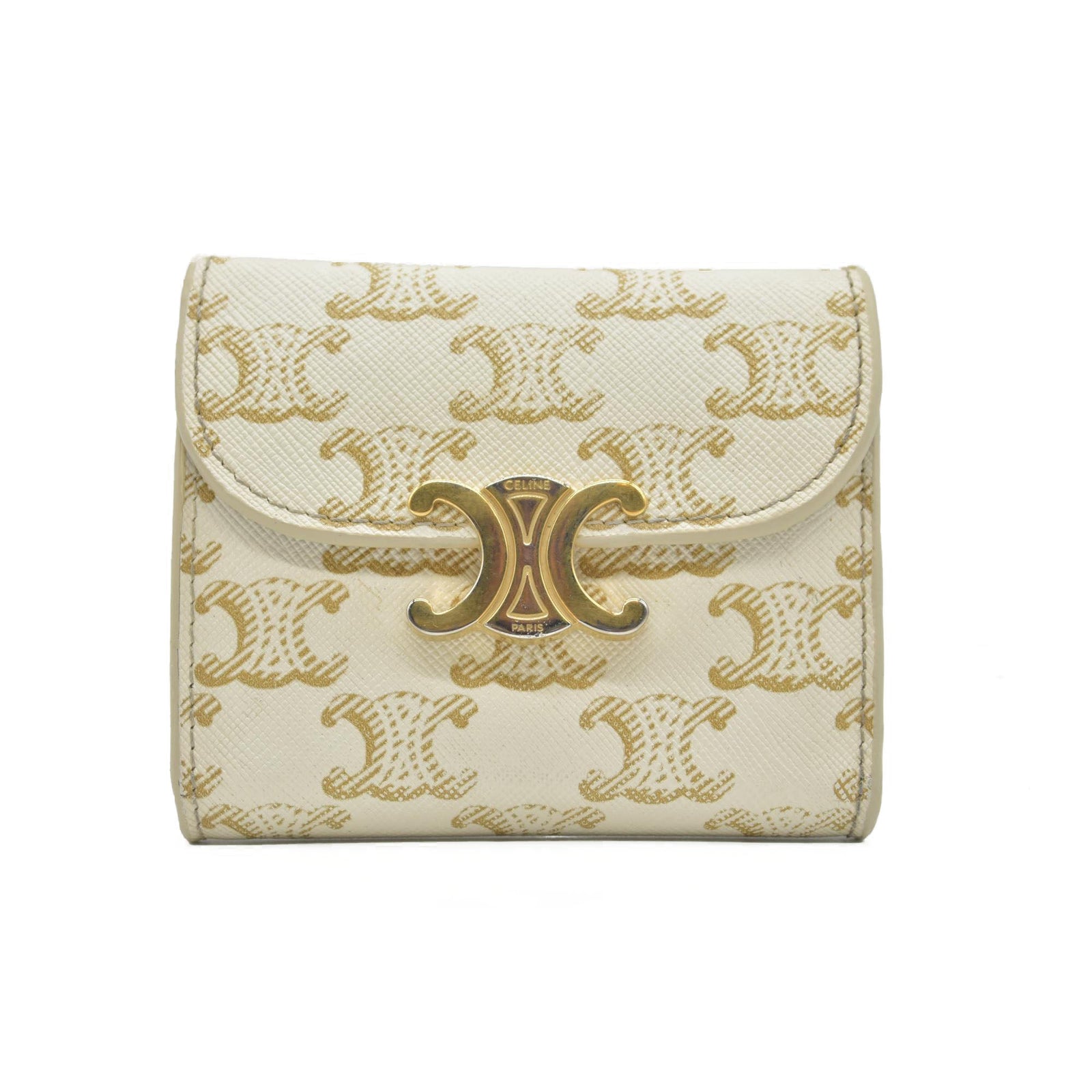 $690 Celine Triomphe Canvas Small Triomphe Wallet White CONSIGNMENT