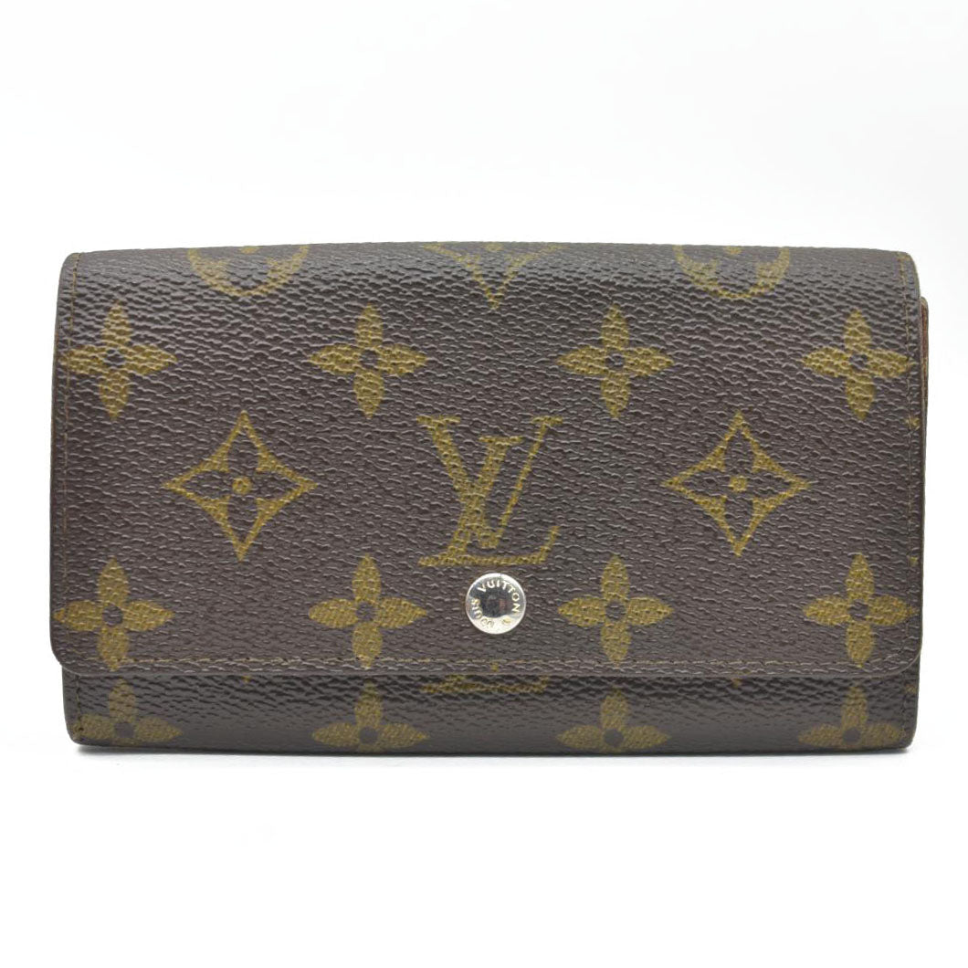 AUCTION $610 Louis Vuitton Monogram Porte Monnaie Zip Bifold Wallet Brown 8903AN
