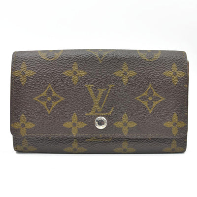 AUCTION $610 Louis Vuitton Monogram Porte Monnaie Zip Bifold Wallet Brown 8903AN