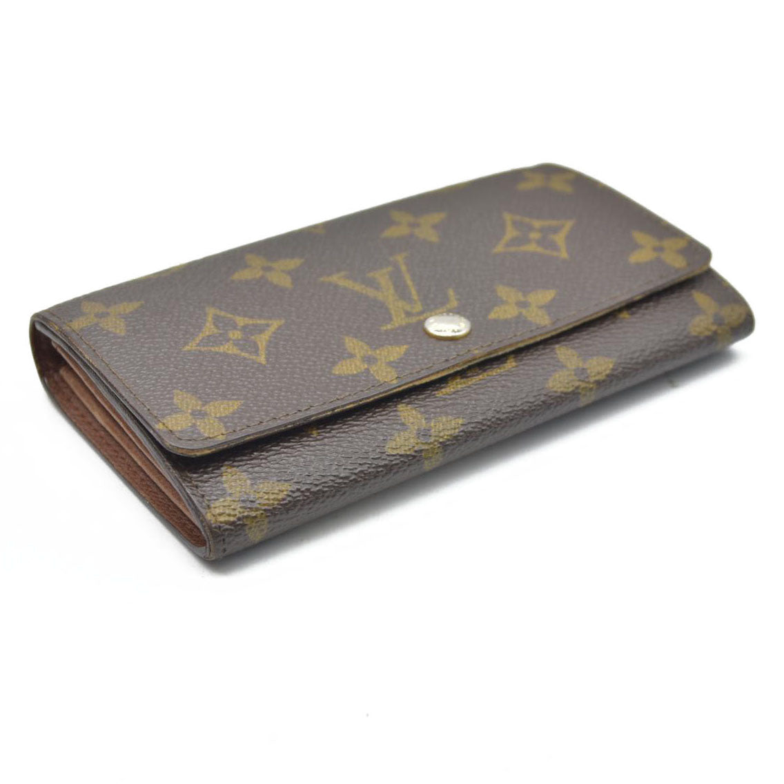 AUCTION $610 Louis Vuitton Monogram Porte Monnaie Zip Bifold Wallet Brown 8903AN