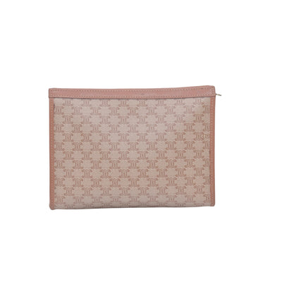 $550 CELINE Vintage Macadam Canvas Leather Trim Clutch Pouch Beige CONSIGNMENT 10021236