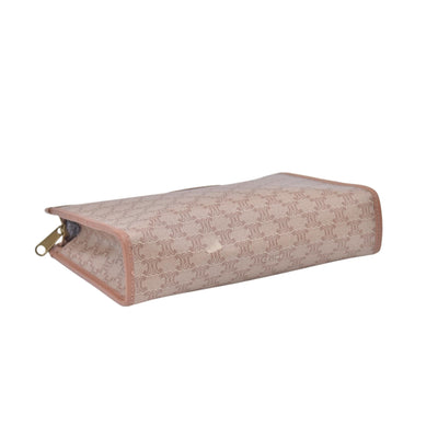 $550 CELINE Vintage Macadam Canvas Leather Trim Clutch Pouch Beige CONSIGNMENT 10021236