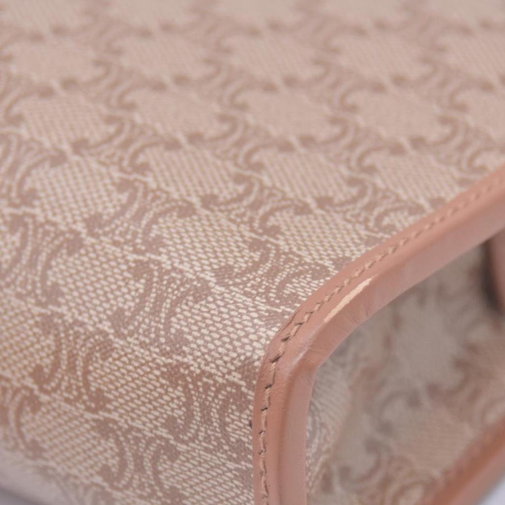 $550 CELINE Vintage Macadam Canvas Leather Trim Clutch Pouch Beige CONSIGNMENT 10021236