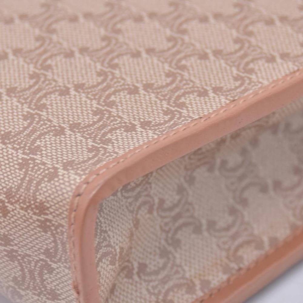 $550 CELINE Vintage Macadam Canvas Leather Trim Clutch Pouch Beige CONSIGNMENT 10021236