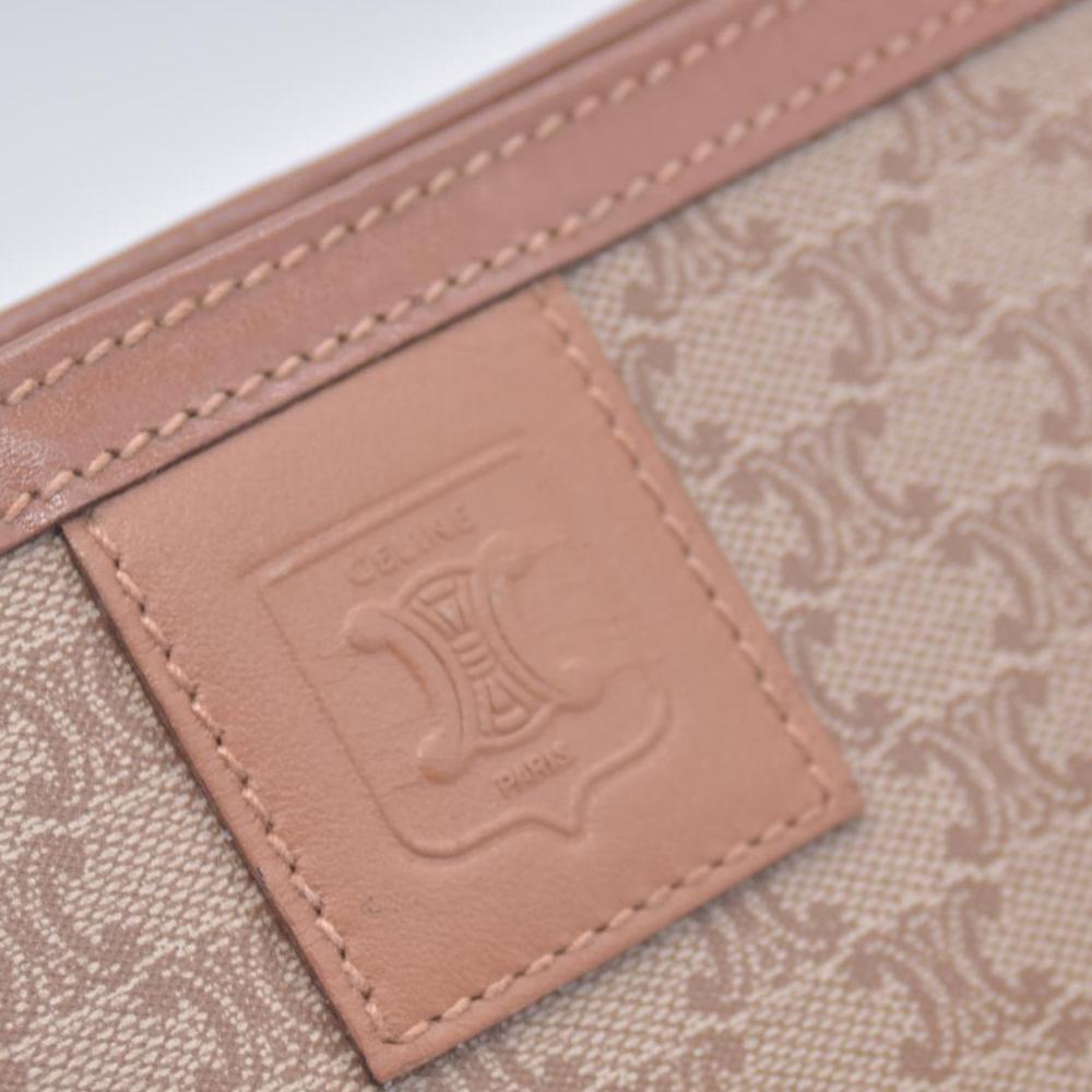 $550 CELINE Vintage Macadam Canvas Leather Trim Clutch Pouch Beige CONSIGNMENT 10021236