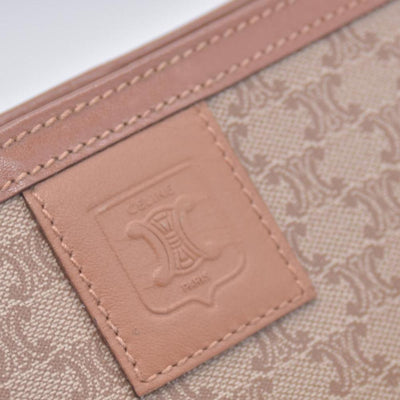 $550 CELINE Vintage Macadam Canvas Leather Trim Clutch Pouch Beige CONSIGNMENT 10021236